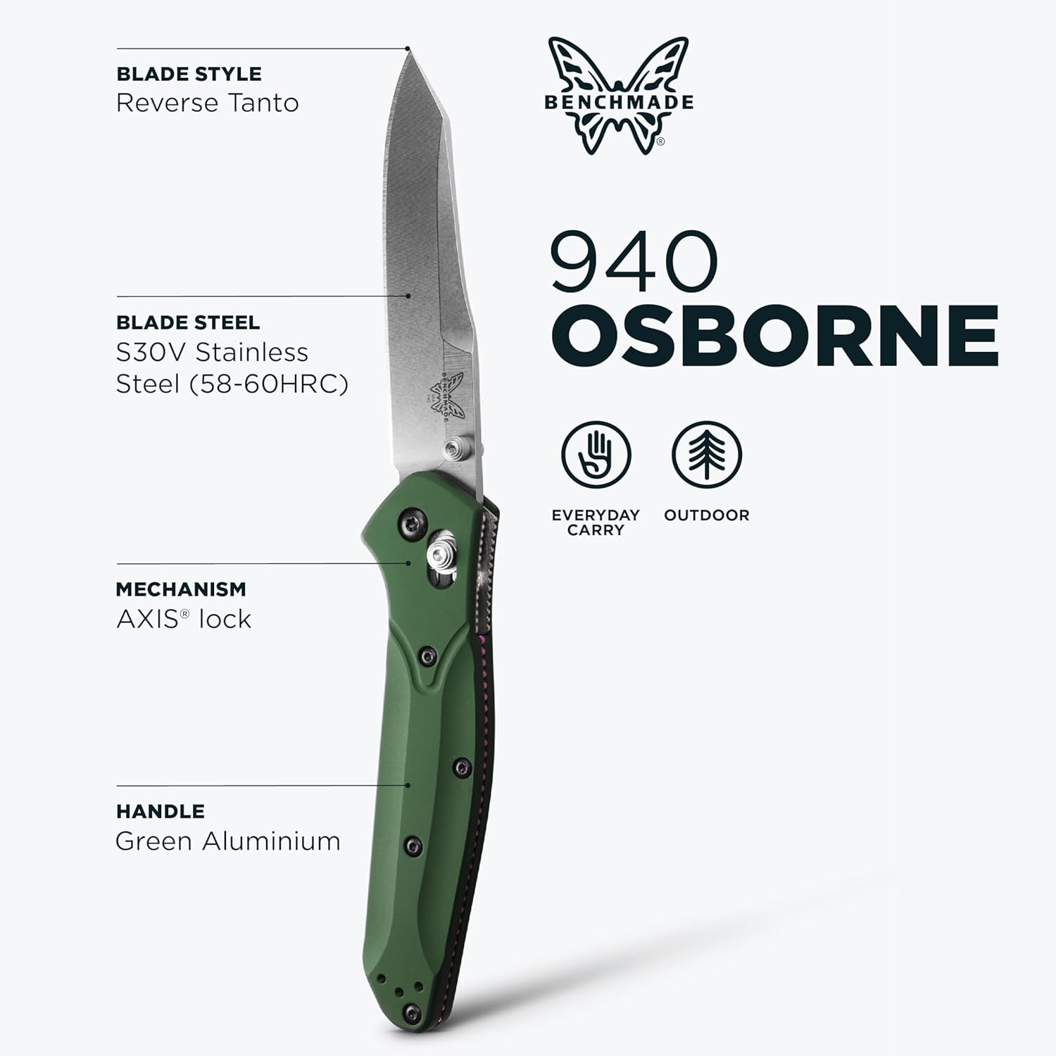 Benchmade 940 Osborne, Reverse Tanto, Axs - Image 2